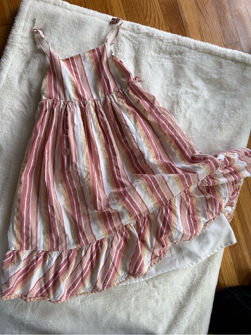 Girls' Pink Striped Tie-Shoulder Summer Dress